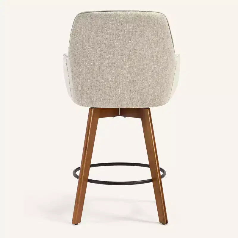 Bekrvio 25 Swivel Counter Stool Set of 1, 4.33 Upholstered Linen Seat with Back, Arms, Rubberwood Frame, Mid-Century Modern barstool, Sand