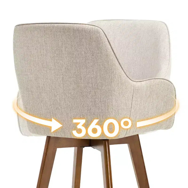 Bekrvio 25 Swivel Counter Stool Set of 1, 4.33 Upholstered Linen Seat with Back, Arms, Rubberwood Frame, Mid-Century Modern barstool, Sand