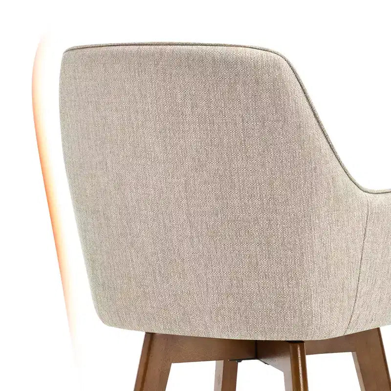 Bekrvio 25 Swivel Counter Stool Set of 1, 4.33 Upholstered Linen Seat with Back, Arms, Rubberwood Frame, Mid-Century Modern barstool, Sand