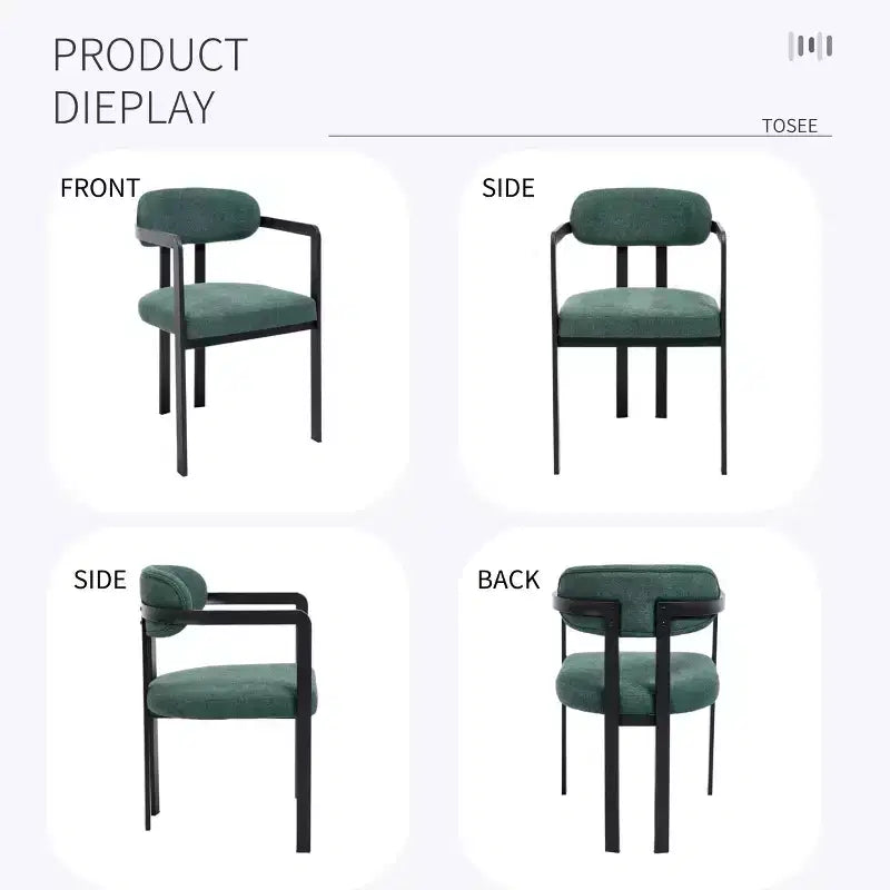 TUYOHW 2 PCS Kitchen Chairs with Matte Metal Legs,Boucle Dining Chairs with Open & Curved Backrest,Ergonomic Dining Room Chairs for Living Room