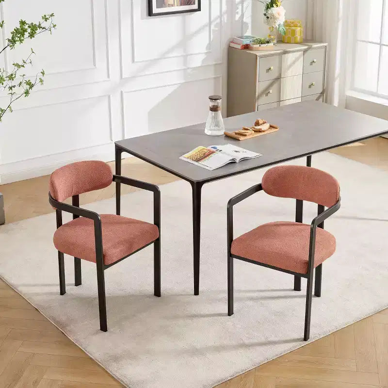 TUYOHW 2 PCS Kitchen Chairs with Matte Metal Legs,Boucle Dining Chairs with Open & Curved Backrest,Ergonomic Dining Room Chairs for Living Room