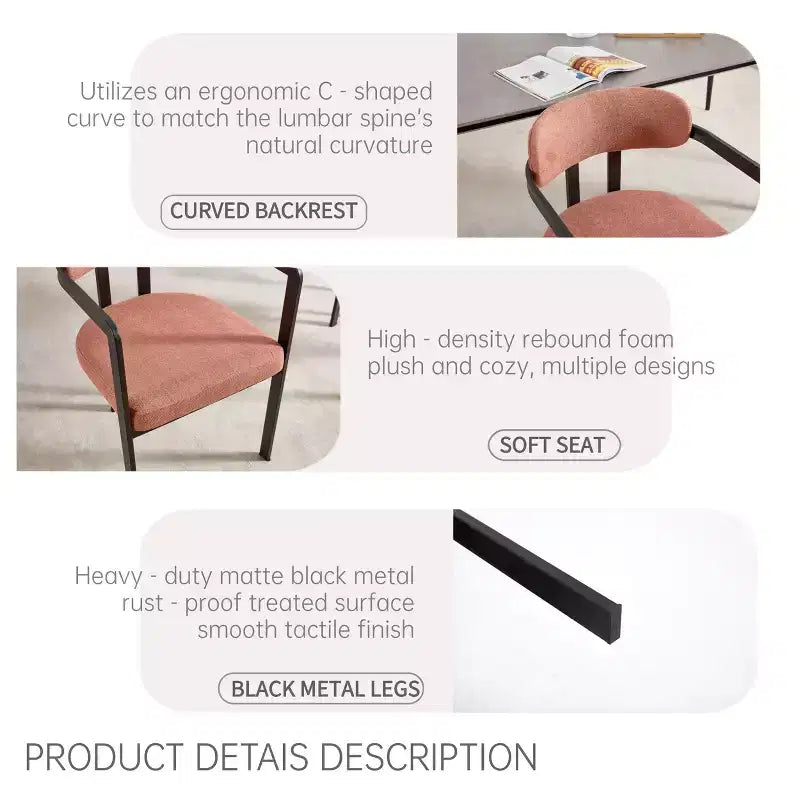 TUYOHW 2 PCS Kitchen Chairs with Matte Metal Legs,Boucle Dining Chairs with Open & Curved Backrest,Ergonomic Dining Room Chairs for Living Room