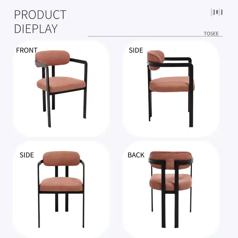 TUYOHW 2 PCS Kitchen Chairs with Matte Metal Legs,Boucle Dining Chairs with Open & Curved Backrest,Ergonomic Dining Room Chairs for Living Room