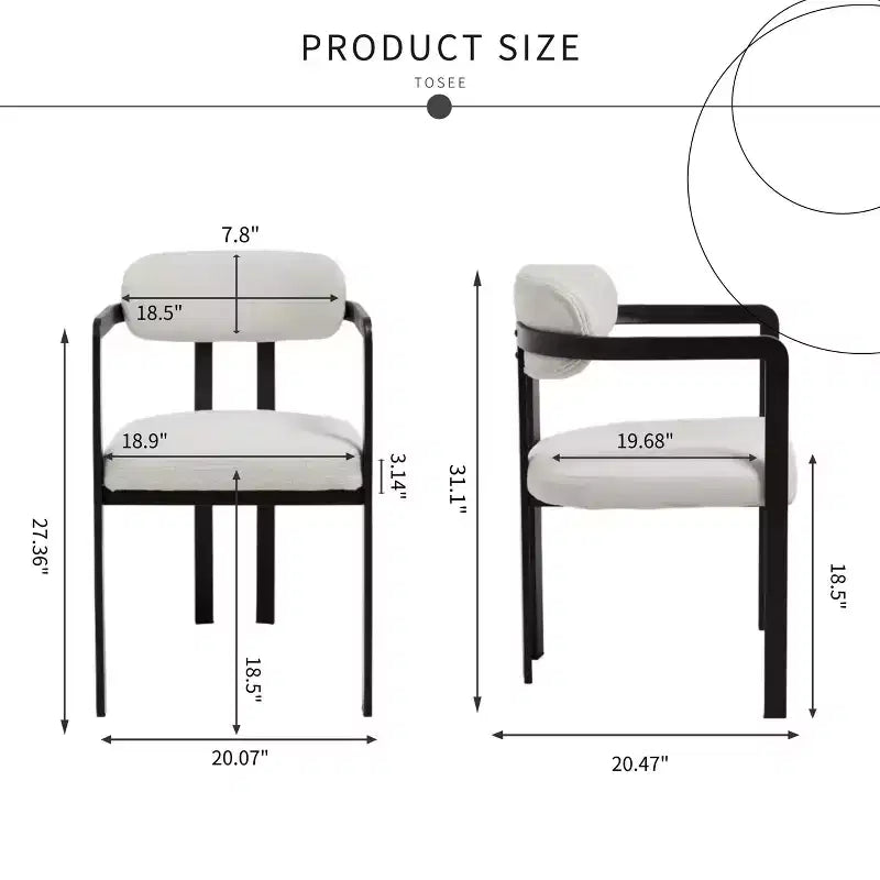 TUYOHW 2 PCS Kitchen Chairs with Matte Metal Legs,Boucle Dining Chairs with Open & Curved Backrest,Ergonomic Dining Room Chairs for Living Room