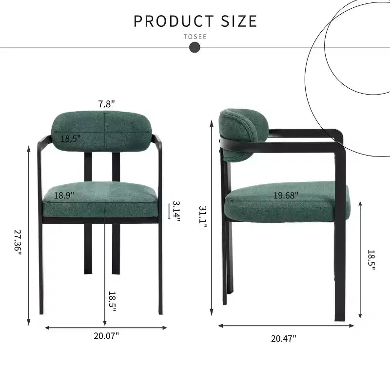 TUYOHW 2 PCS Kitchen Chairs with Matte Metal Legs,Boucle Dining Chairs with Open & Curved Backrest,Ergonomic Dining Room Chairs for Living Room