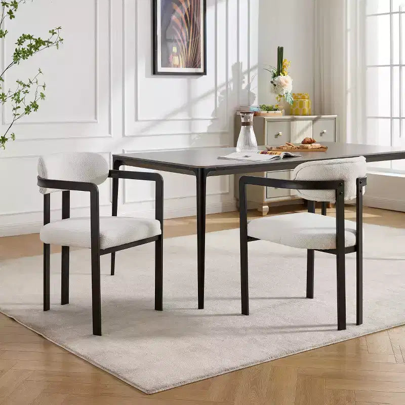 TUYOHW 2 chaises de cuisine avec pieds en métal mat, chaises de salle à manger en bouclette avec dossier ouvert et incurvé, chaises de salle à manger ergonomiques pour le salon