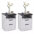 Acekool Farmhouse Nightstand with Charging Station, 2 Drawer Rustic End Table with USB Ports and Outlets, Industrial Bedside Table