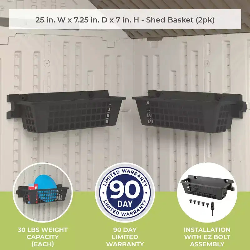 Suncast 12 Pack 25 x 7.25 Inch Resin Basket Accessory for Outdoor Shed, Black