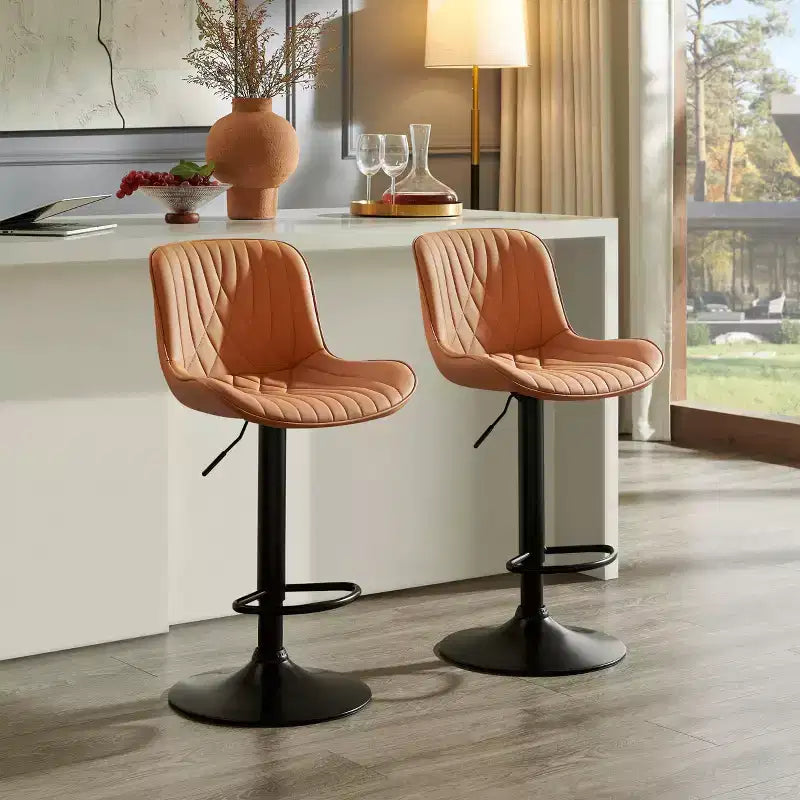 Tabourets de bar contemporains réglables Roundhill Furniture Kovyn avec sièges pivotants en similicuir, lot de 2