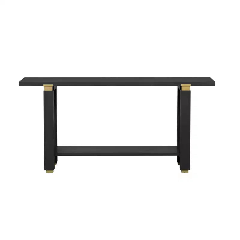 Console Table 62.9, Modern Minimalist, Solid Wood Entryway/Sofa Table with Metal Accents & Shelves for Living Room Hallway