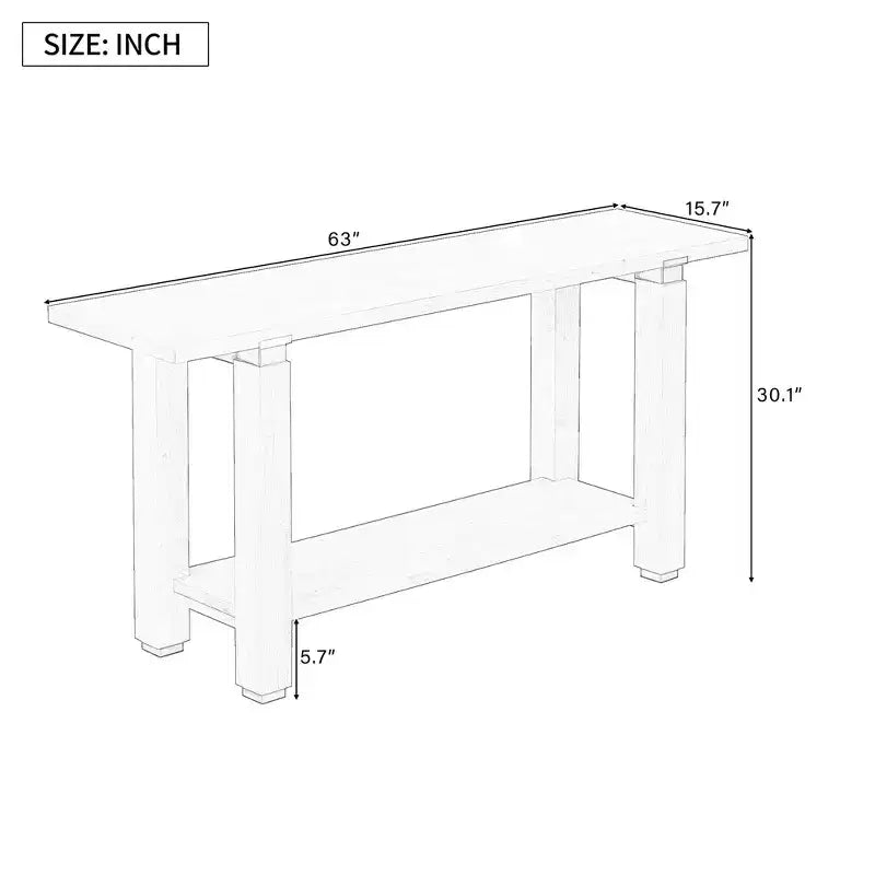 Console Table 62.9, Modern Minimalist, Solid Wood Entryway/Sofa Table with Metal Accents & Shelves for Living Room Hallway