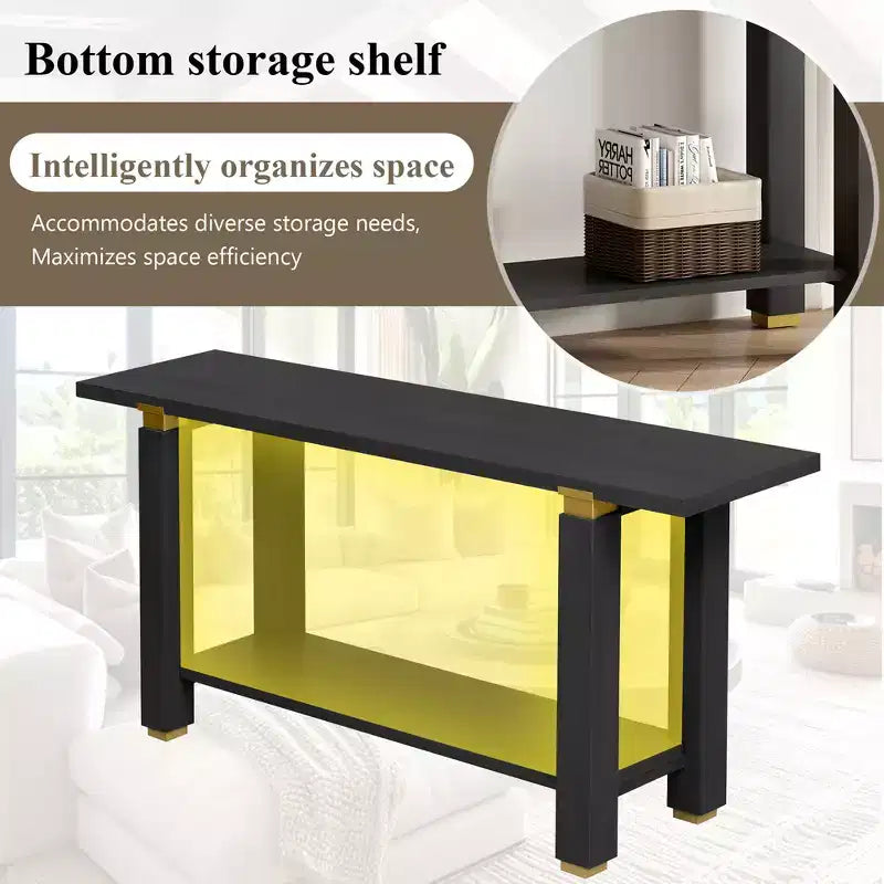 Console Table 62.9, Modern Minimalist, Solid Wood Entryway/Sofa Table with Metal Accents & Shelves for Living Room Hallway