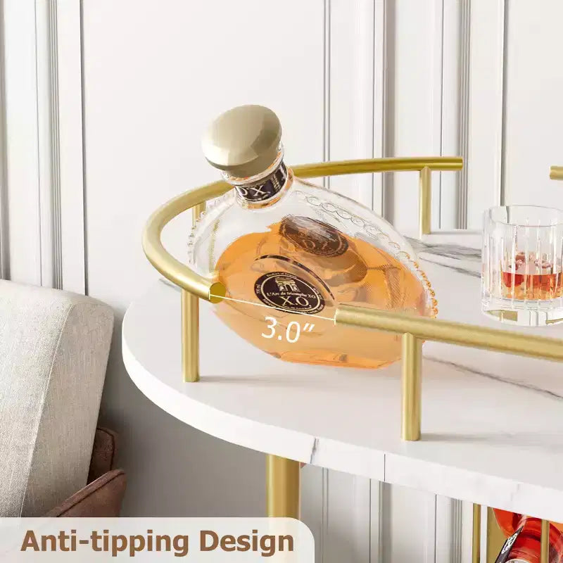 Gold Bar Cart, 3 Tier Bar Carts with Wheels, Rotated Bar Cart with Wine Rack and Glass Holder, Bar Serving Cart for Living Room, Kitchen, Dining Room