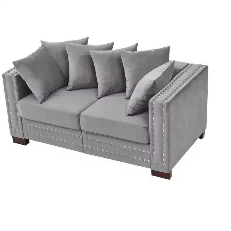 MAYEERTY 60.5 Modern Loveseater Sofa with Silver Nails Square Armrest Upholstered Velvet for Living Room Gray