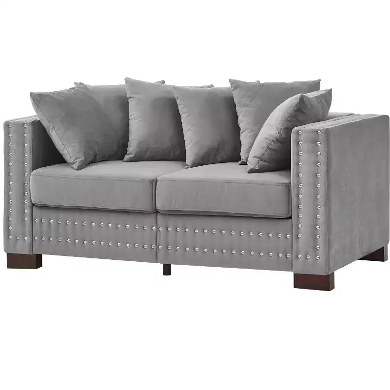 MAYEERTY 60.5 Modern Loveseater Sofa with Silver Nails Square Armrest Upholstered Velvet for Living Room Gray