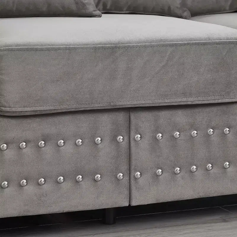 MAYEERTY 60.5 Modern Loveseater Sofa with Silver Nails Square Armrest Upholstered Velvet for Living Room Gray