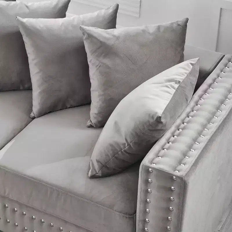 MAYEERTY 60.5 Modern Loveseater Sofa with Silver Nails Square Armrest Upholstered Velvet for Living Room Gray