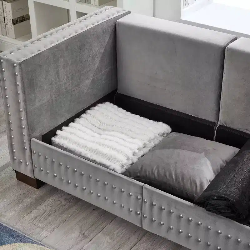 MAYEERTY 60.5 Modern Loveseater Sofa with Silver Nails Square Armrest Upholstered Velvet for Living Room Gray