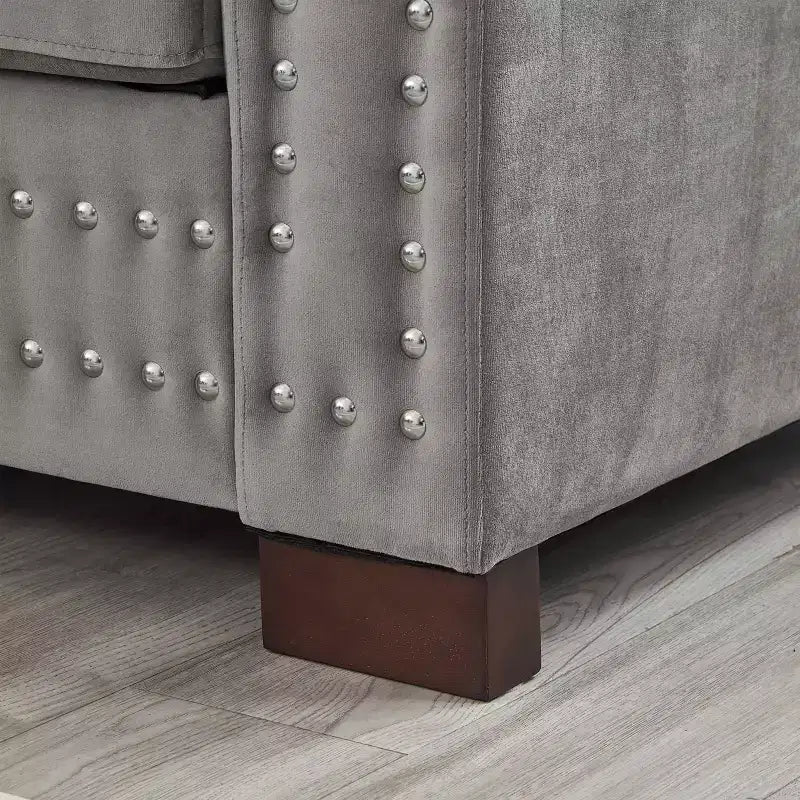 MAYEERTY 60.5 Modern Loveseater Sofa with Silver Nails Square Armrest Upholstered Velvet for Living Room Gray