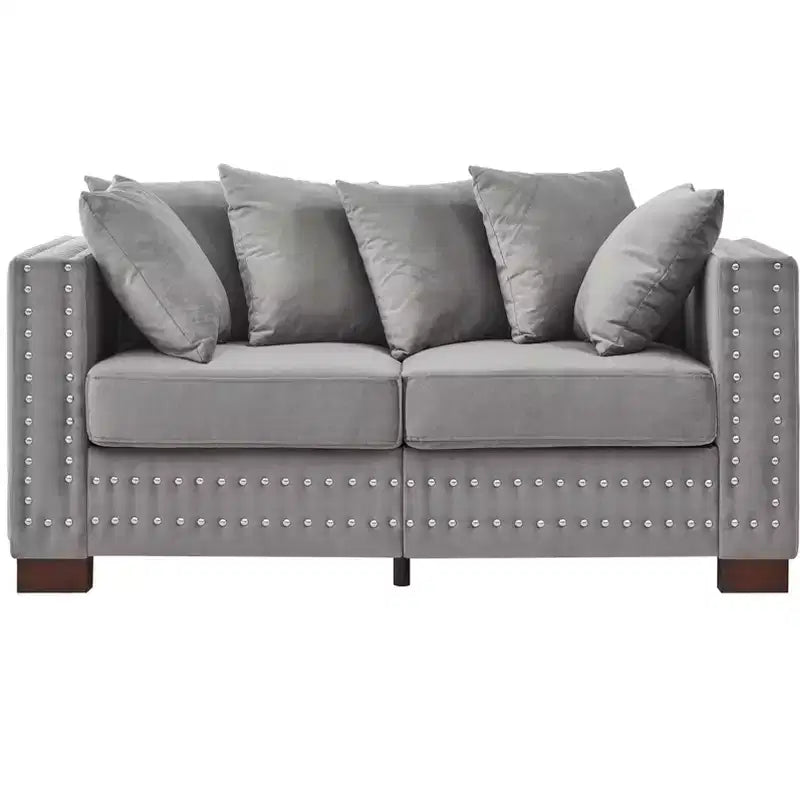 MAYEERTY 60.5 Modern Loveseater Sofa with Silver Nails Square Armrest Upholstered Velvet for Living Room Gray