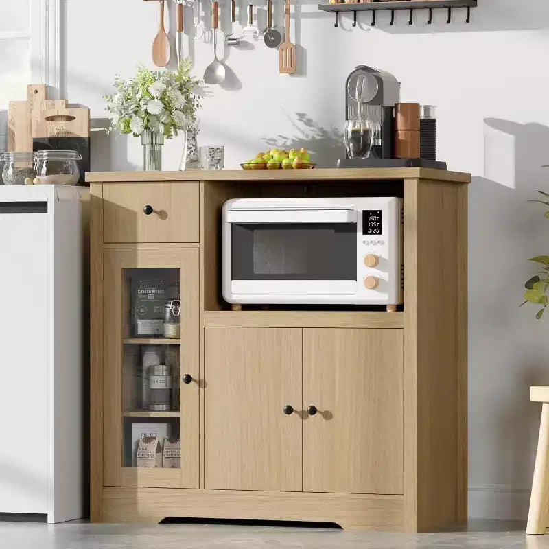 Storage Cabinet with Adjustable Shelves & Microwave Stand, Buffet Sideboard with Drawer, Single and Double Doors for Kitchen, Dining Room