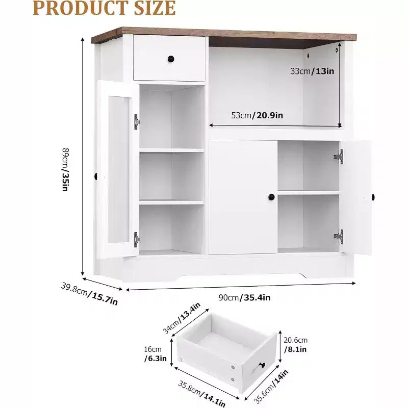 Storage Cabinet with Adjustable Shelves & Microwave Stand, Buffet Sideboard with Drawer, Single and Double Doors for Kitchen, Dining Room