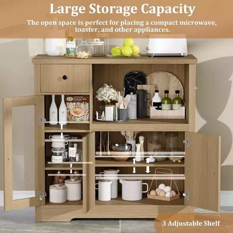 Storage Cabinet with Adjustable Shelves & Microwave Stand, Buffet Sideboard with Drawer, Single and Double Doors for Kitchen, Dining Room