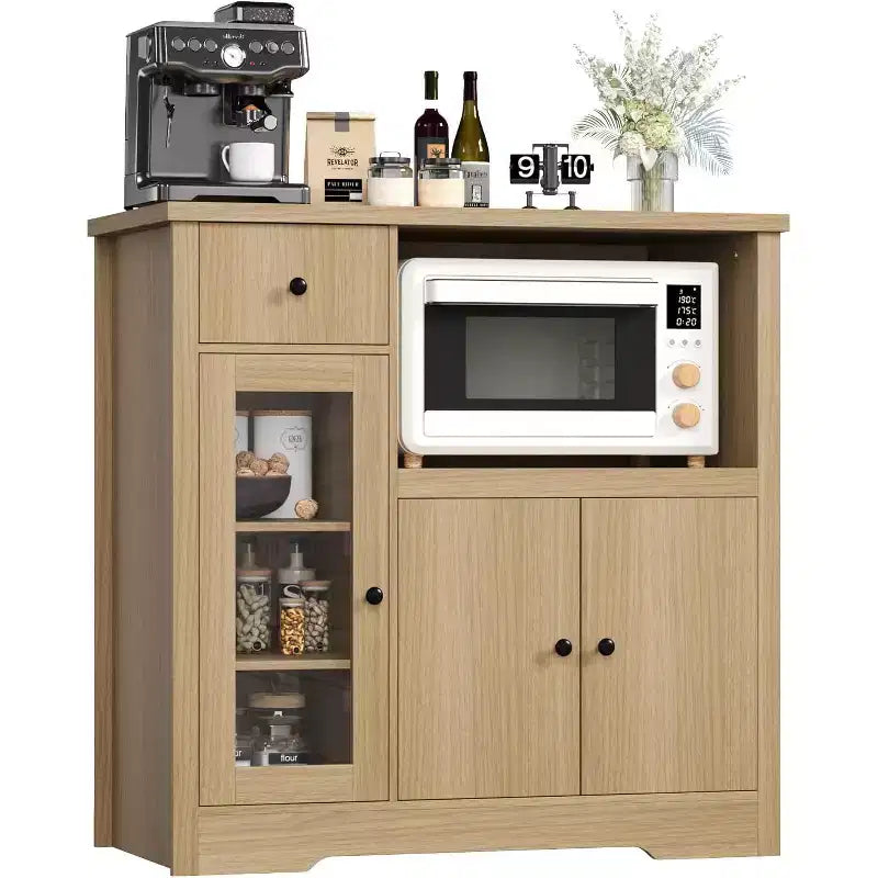 Meuble de rangement avec étagères réglables et support pour micro-ondes, buffet de cuisine avec tiroir, portes simples et doubles pour cuisine, salle à manger
