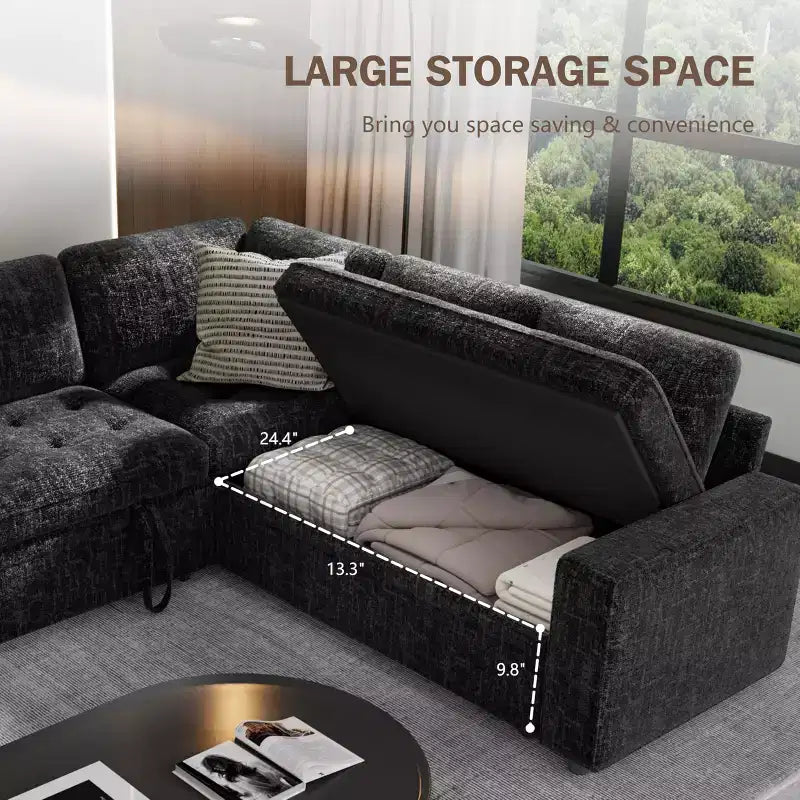 Dyonery 5 Seat L Shaped Modular Sectional Sleeper Sofa Bed with Pull Out Bed/USB Ports/Adjustable Backrest/Storage, Tool-Free Assembly
