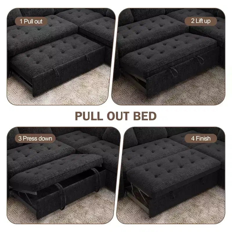 Dyonery 5 Seat L Shaped Modular Sectional Sleeper Sofa Bed with Pull Out Bed/USB Ports/Adjustable Backrest/Storage, Tool-Free Assembly