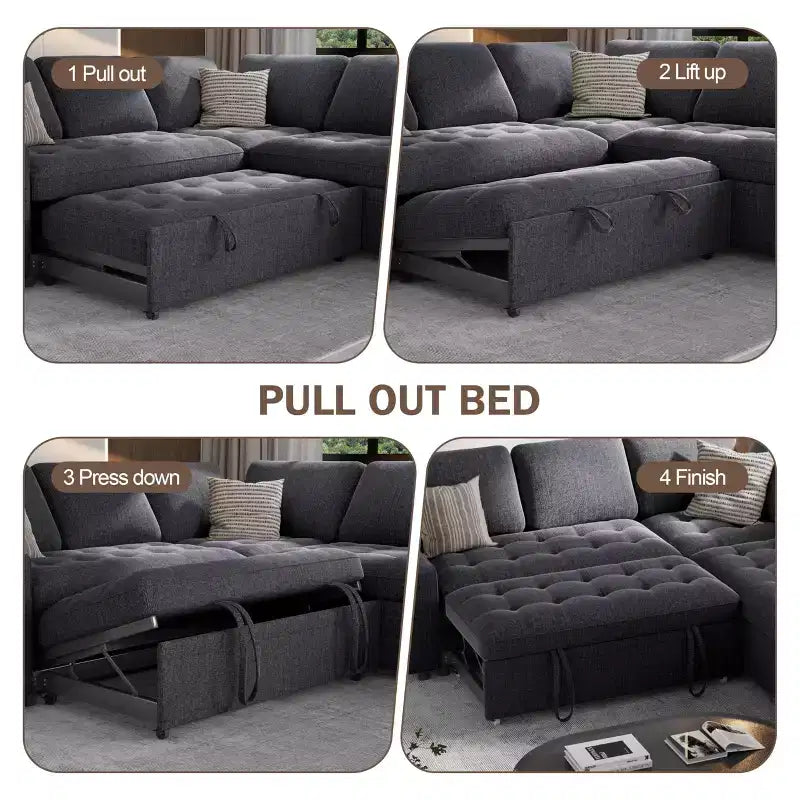Dyonery 5 Seat L Shaped Modular Sectional Sleeper Sofa Bed with Pull Out Bed/USB Ports/Adjustable Backrest/Storage, Tool-Free Assembly