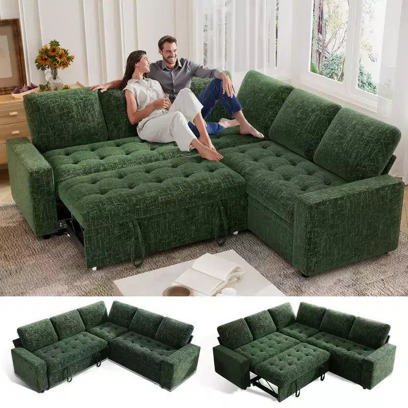 Dyonery 5 Seat L Shaped Modular Sectional Sleeper Sofa Bed with Pull Out Bed/USB Ports/Adjustable Backrest/Storage, Tool-Free Assembly