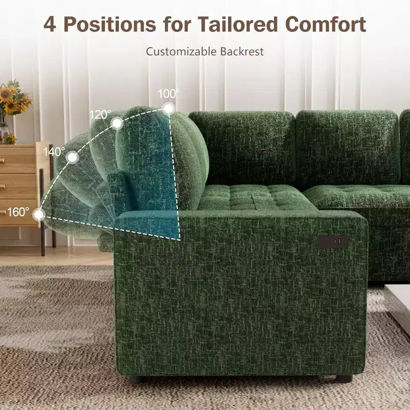 Dyonery 5 Seat L Shaped Modular Sectional Sleeper Sofa Bed with Pull Out Bed/USB Ports/Adjustable Backrest/Storage, Tool-Free Assembly
