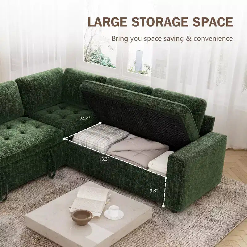 Dyonery 5 Seat L Shaped Modular Sectional Sleeper Sofa Bed with Pull Out Bed/USB Ports/Adjustable Backrest/Storage, Tool-Free Assembly