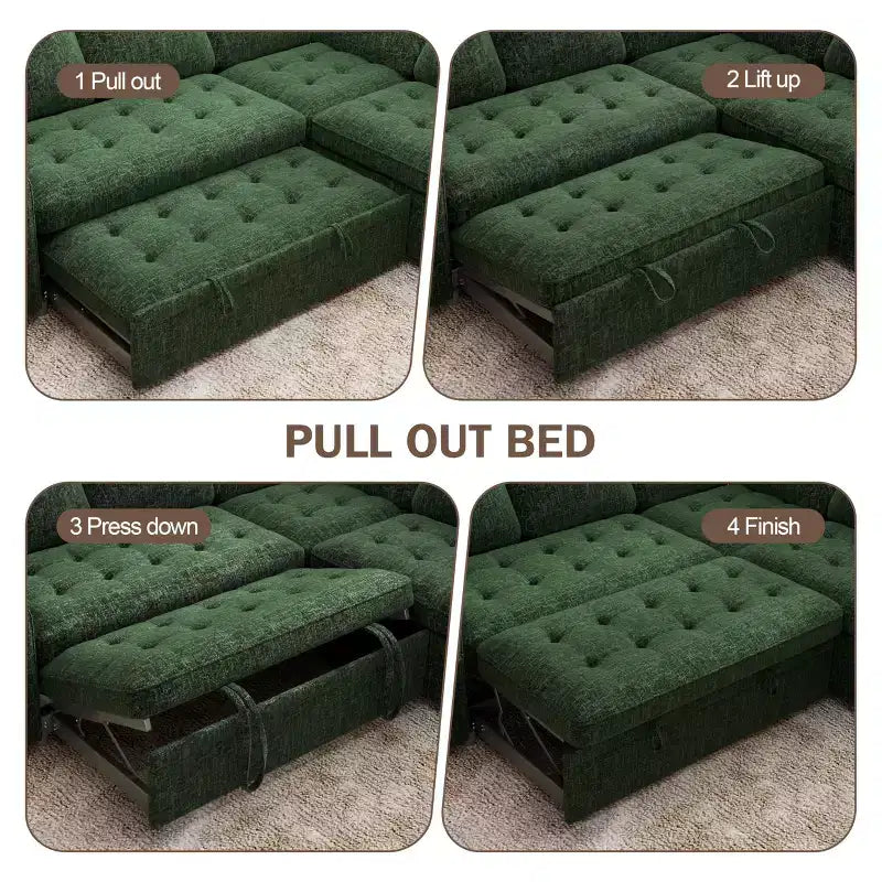 Dyonery 5 Seat L Shaped Modular Sectional Sleeper Sofa Bed with Pull Out Bed/USB Ports/Adjustable Backrest/Storage, Tool-Free Assembly