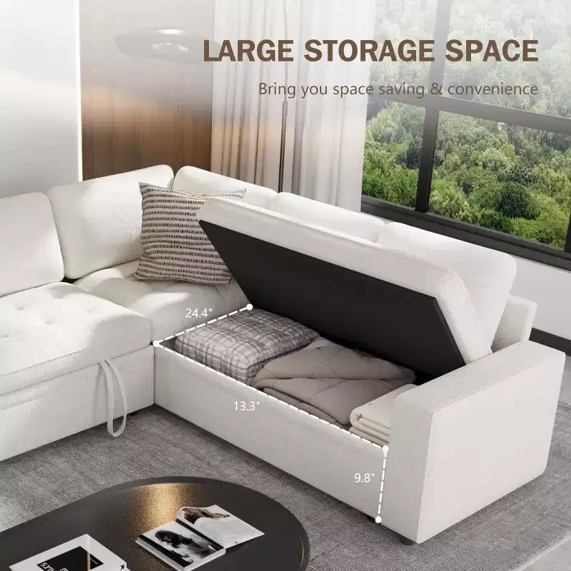 Dyonery 5 Seat L Shaped Modular Sectional Sleeper Sofa Bed with Pull Out Bed/USB Ports/Adjustable Backrest/Storage, Tool-Free Assembly