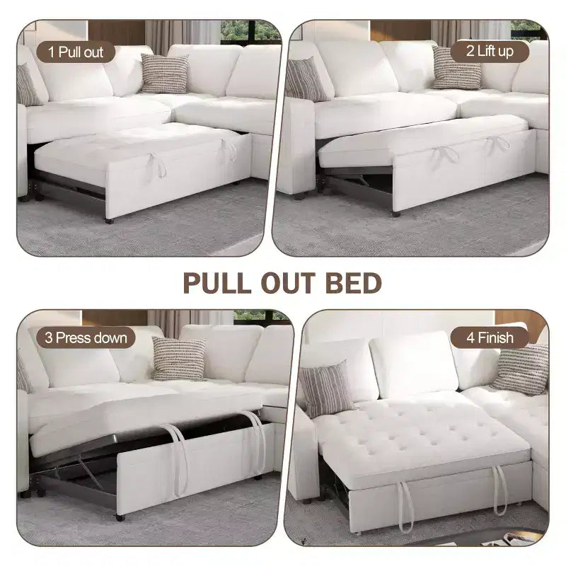 Dyonery 5 Seat L Shaped Modular Sectional Sleeper Sofa Bed with Pull Out Bed/USB Ports/Adjustable Backrest/Storage, Tool-Free Assembly