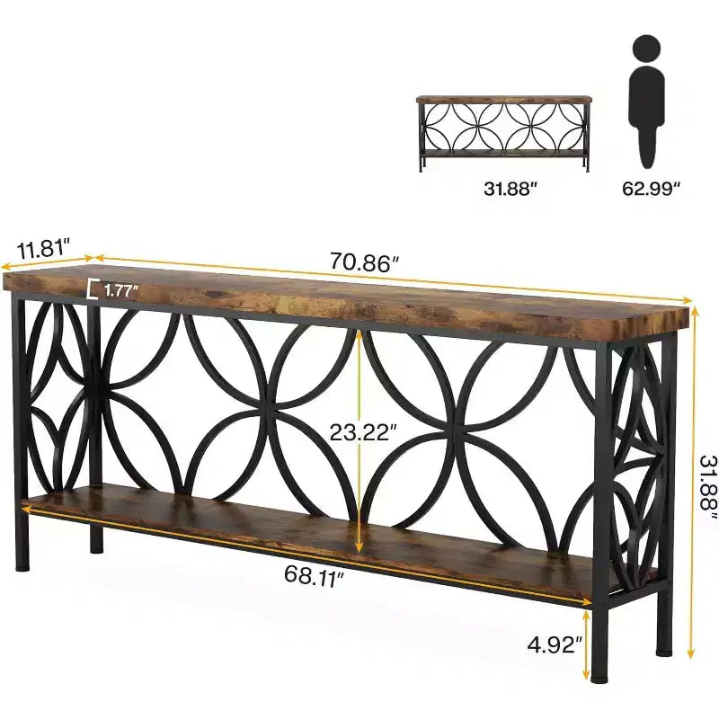 Lantine 70.9-Inch Narrow Sofa Table, Industrial Long Sofa Table Behind Couch with Storage for Entryway, Living Room, Foyer, Rustic Brown