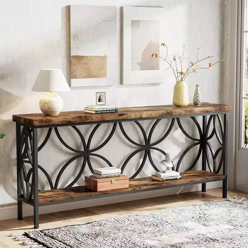 Lantine 70.9-Inch Narrow Sofa Table, Industrial Long Sofa Table Behind Couch with Storage for Entryway, Living Room, Foyer, Rustic Brown