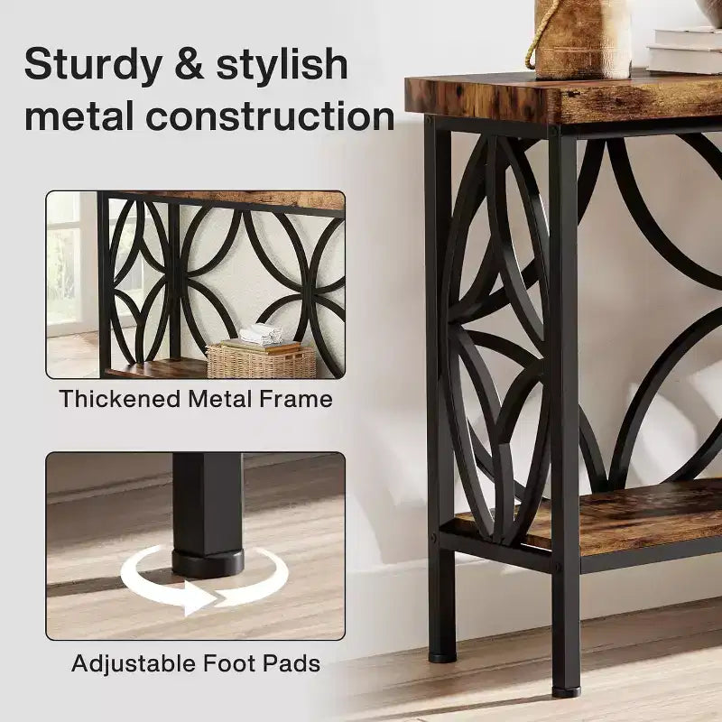 Lantine 70.9-Inch Narrow Sofa Table, Industrial Long Sofa Table Behind Couch with Storage for Entryway, Living Room, Foyer, Rustic Brown