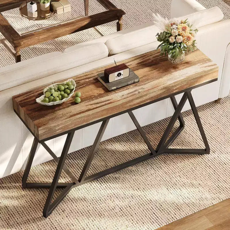 Lantine 55 Console Tables for Entryway, Industrial Wooden Sofa Table, Entryway Furniture with Geometric Metal Base for Living Room, Entrance, Hallway