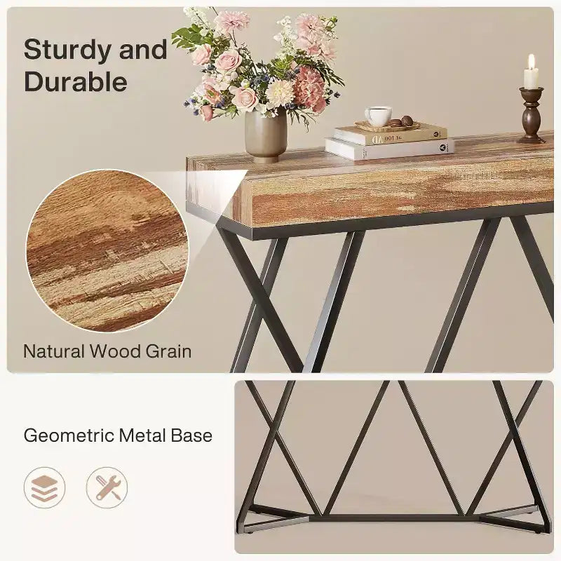 Lantine 55 Console Tables for Entryway, Industrial Wooden Sofa Table, Entryway Furniture with Geometric Metal Base for Living Room, Entrance, Hallway