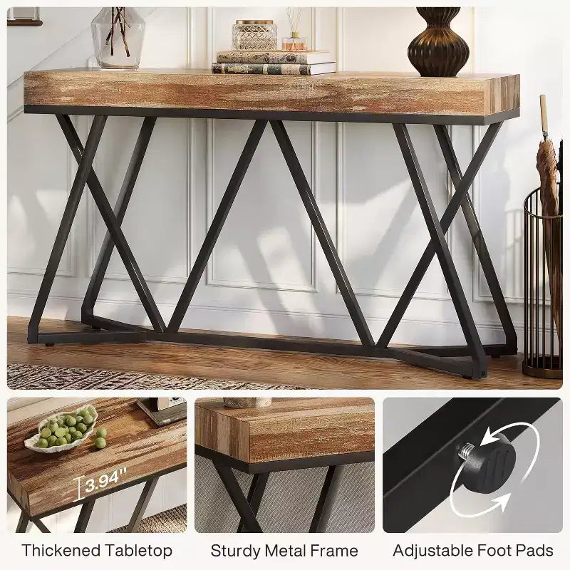 Lantine 55 Console Tables for Entryway, Industrial Wooden Sofa Table, Entryway Furniture with Geometric Metal Base for Living Room, Entrance, Hallway
