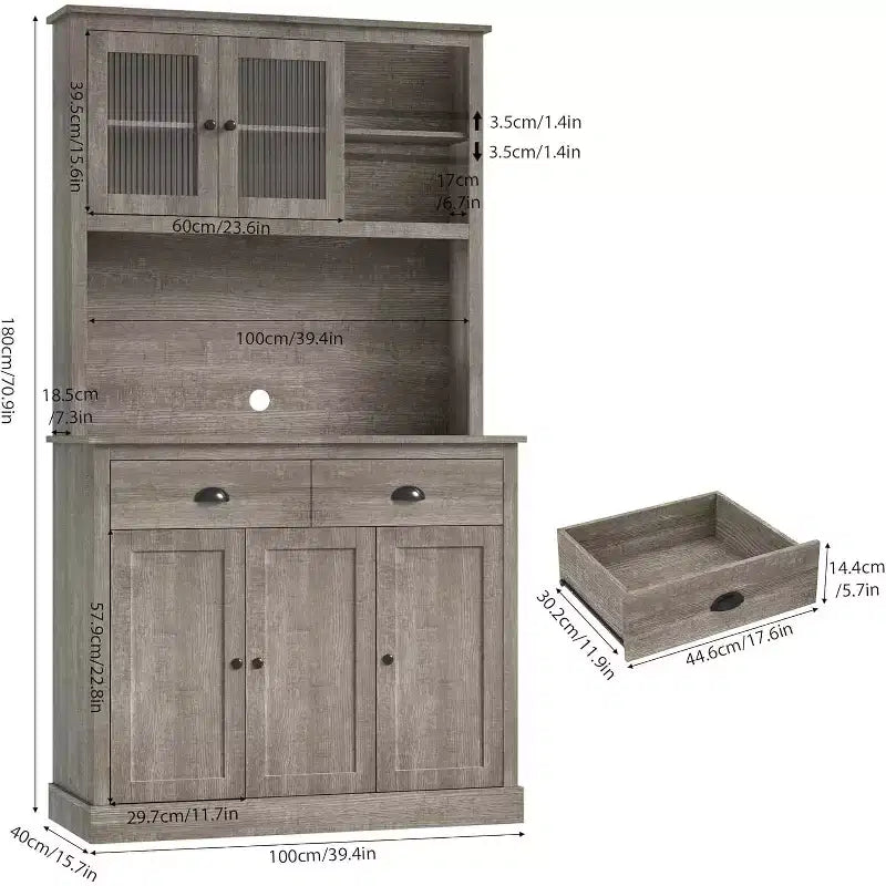 Pantry with Drawers and Adjustable Shelves, 71Tall Freestanding Kitchen Pantry Cabinet with Microwave Stand, Hutch Cabinet for Kitchen, Dining Room