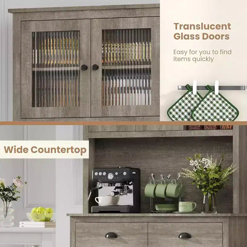 Pantry with Drawers and Adjustable Shelves, 71Tall Freestanding Kitchen Pantry Cabinet with Microwave Stand, Hutch Cabinet for Kitchen, Dining Room