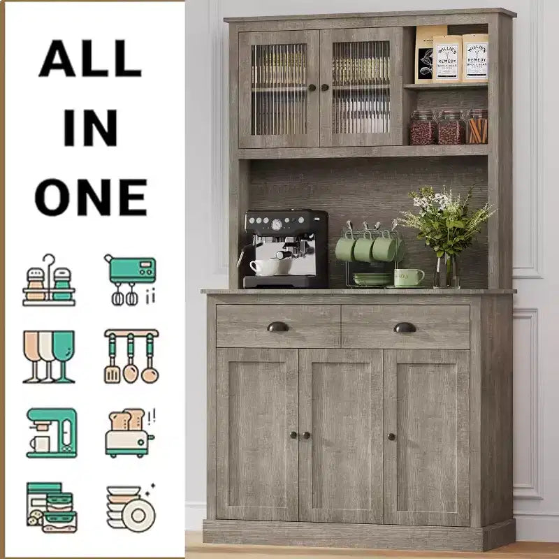 Pantry with Drawers and Adjustable Shelves, 71Tall Freestanding Kitchen Pantry Cabinet with Microwave Stand, Hutch Cabinet for Kitchen, Dining Room