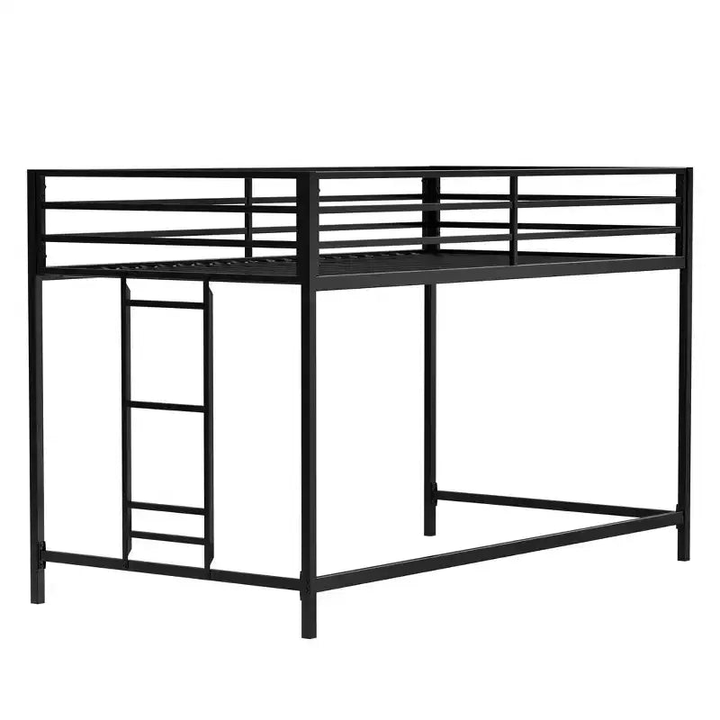 VIYET Twin Size Black Junior Loft Metal Bed - Space-Saving, Ladder, Guardrails, 350LBS Capacity (CPC Certified)