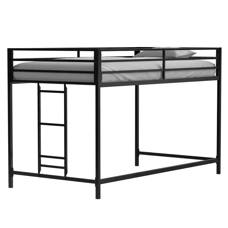 VIYET Twin Size Black Junior Loft Metal Bed - Space-Saving, Ladder, Guardrails, 350LBS Capacity (CPC Certified)