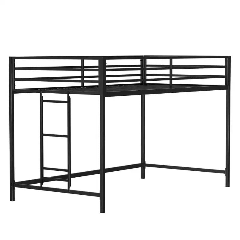 VIYET Twin Size Black Junior Loft Metal Bed - Space-Saving, Ladder, Guardrails, 350LBS Capacity (CPC Certified)