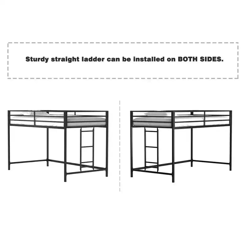 VIYET Twin Size Black Junior Loft Metal Bed - Space-Saving, Ladder, Guardrails, 350LBS Capacity (CPC Certified)